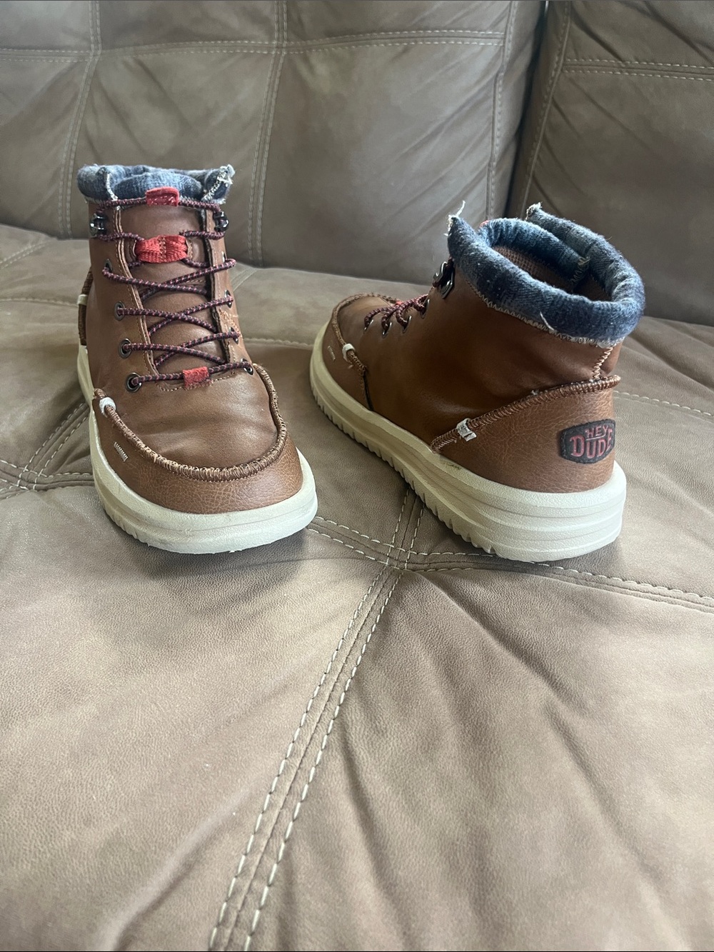 Hey Dude Kids Brown High-Top Lace-Up Boots with Cream Sole